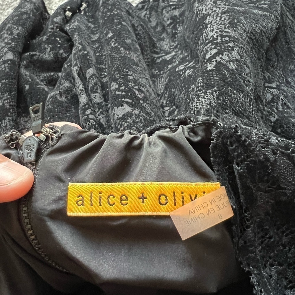Alice + Olivia Black Natalia Velvet Lace Mini Dress - Picture 5 of 7